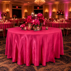 120" Round Fuchsia Pink Bridal Satin Table Linen