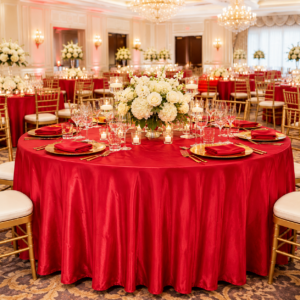 120” Round Red Bridal Satin Table Linen
