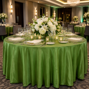 120” Round Clover Green Bridal Satin Table Linen