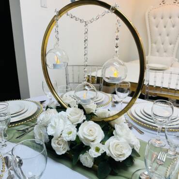 Gold Ring Centrepiece with White Flowers