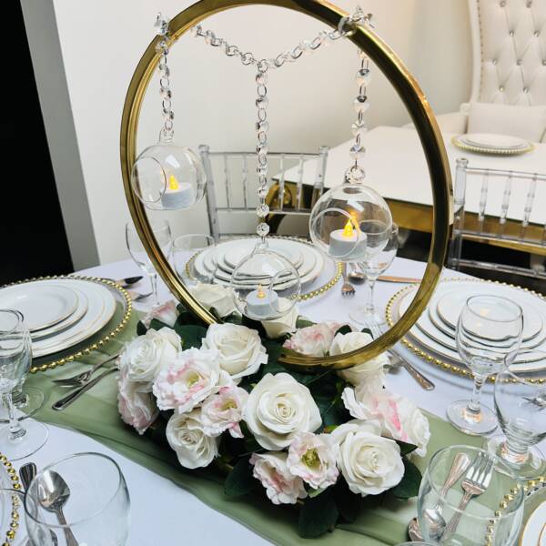 Gold Ring Centrepiece with Pink Flowers
