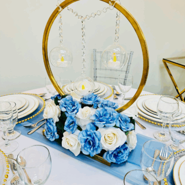 Gold Ring Centrepiece with Blue Flowers