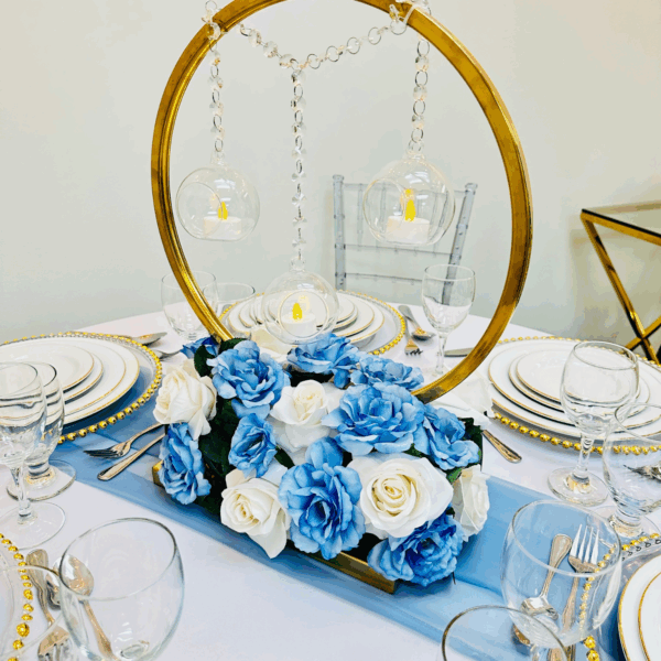 Gold Ring Centrepiece with Blue Flowers